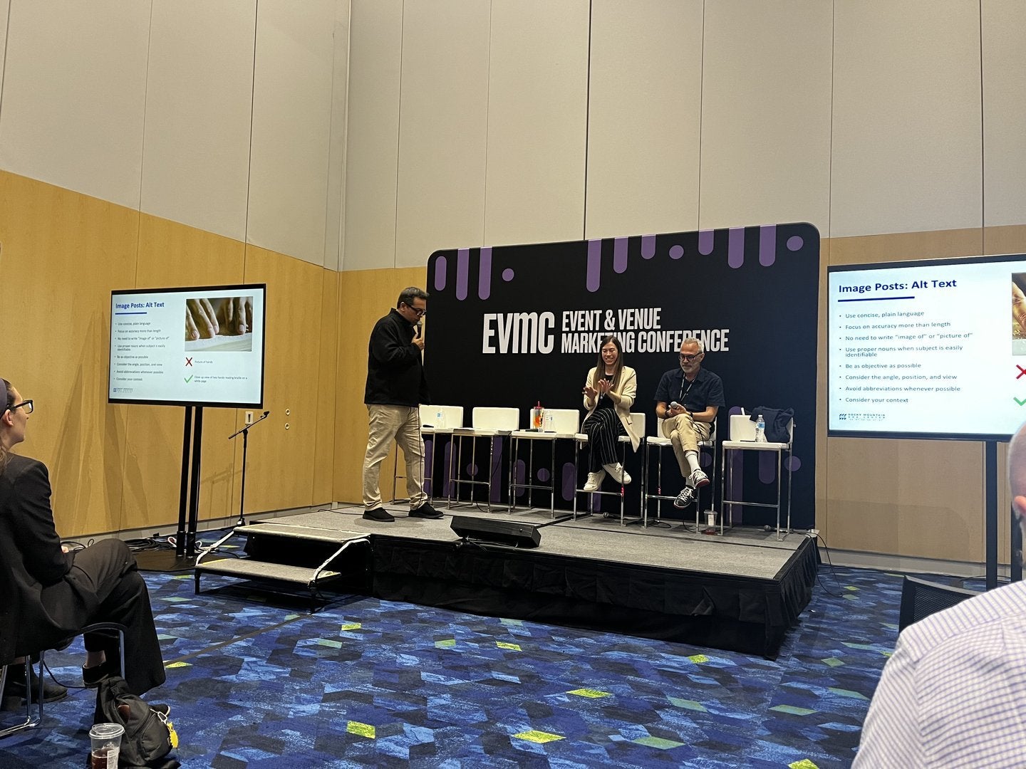 EVMC panelists on stage for the accessibility panel.